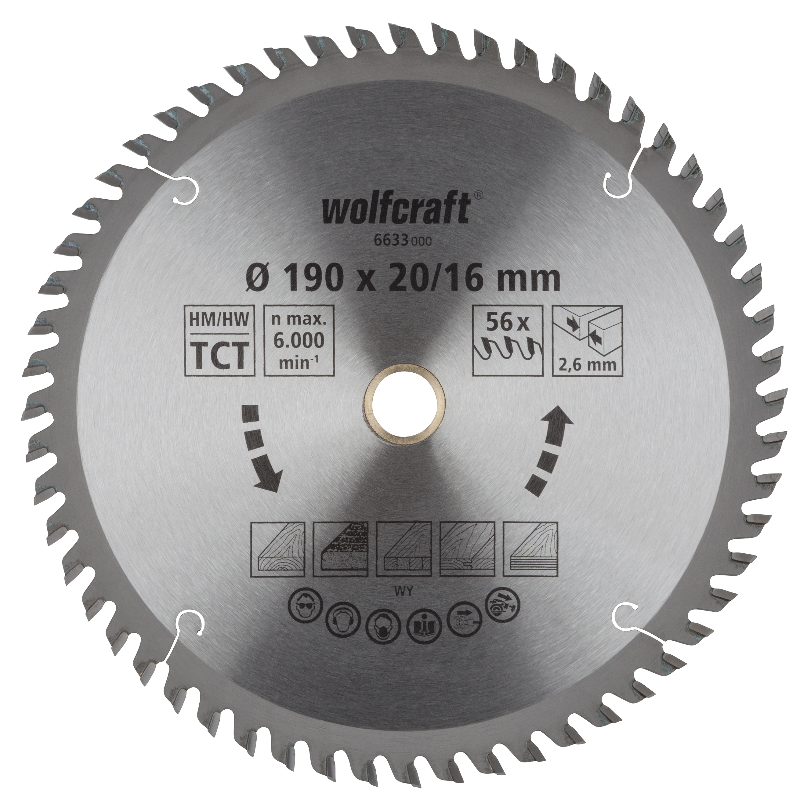 wolfcraft- cirkelzaagblad HM 56 Z. ø190x20/16 mm - 6633000