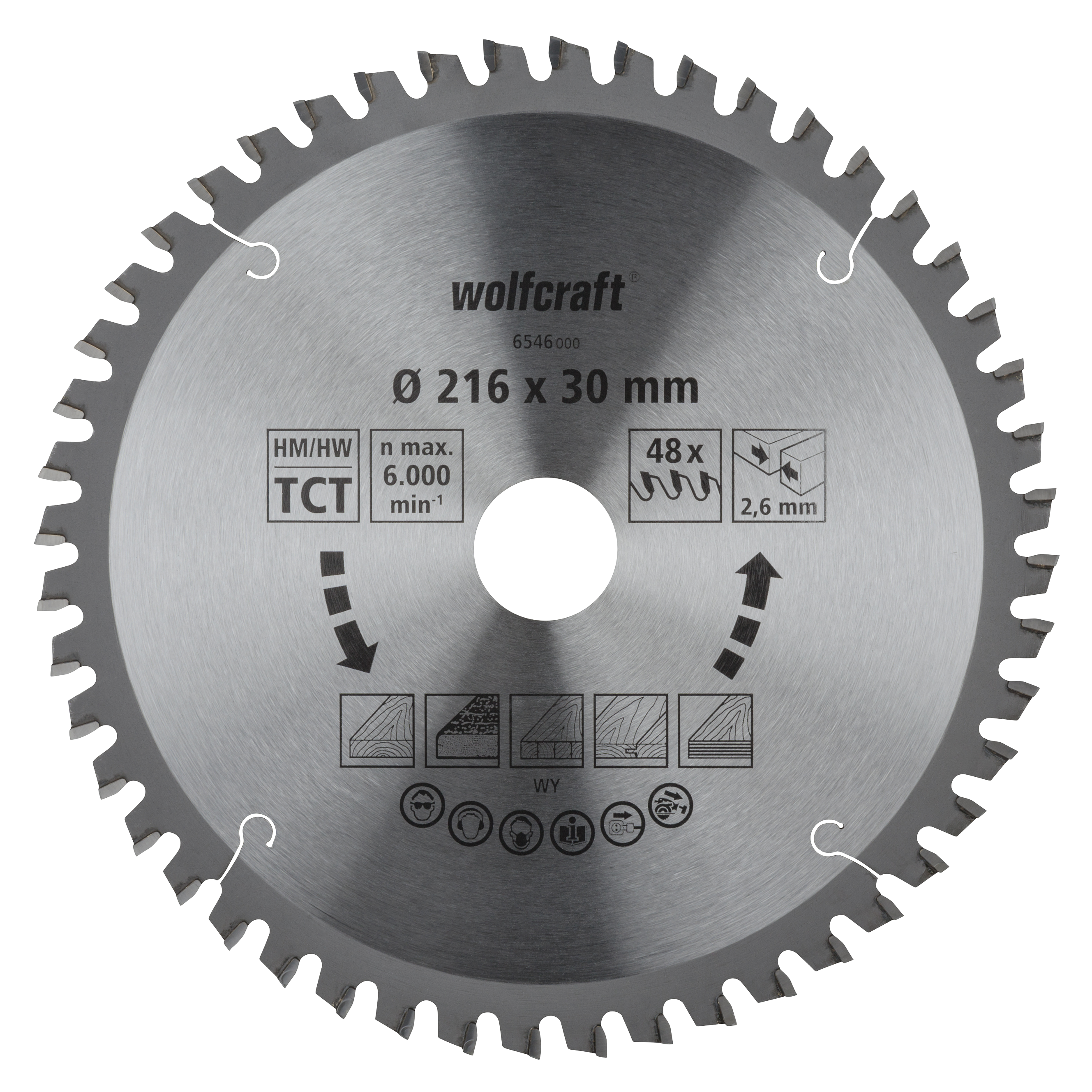 Wolfcraft Kap- en verstekzaagblad | HM | 48 Zähne | Ø216mm | 1 stuk - 6546000