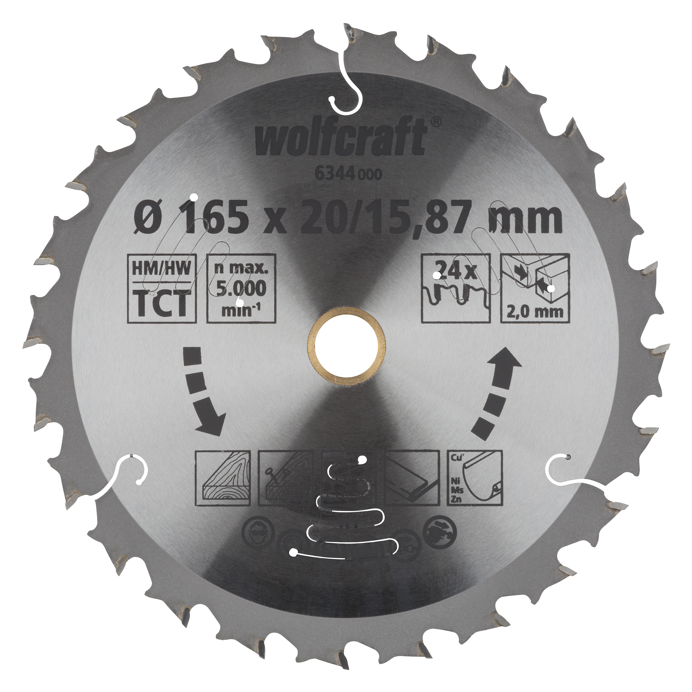 Wolfcraft Handcirkelzaagblad | Voor accu-handcirkelzagen | HM | Ø165 x 20/15,87mm | 1 stuk - 6344000
