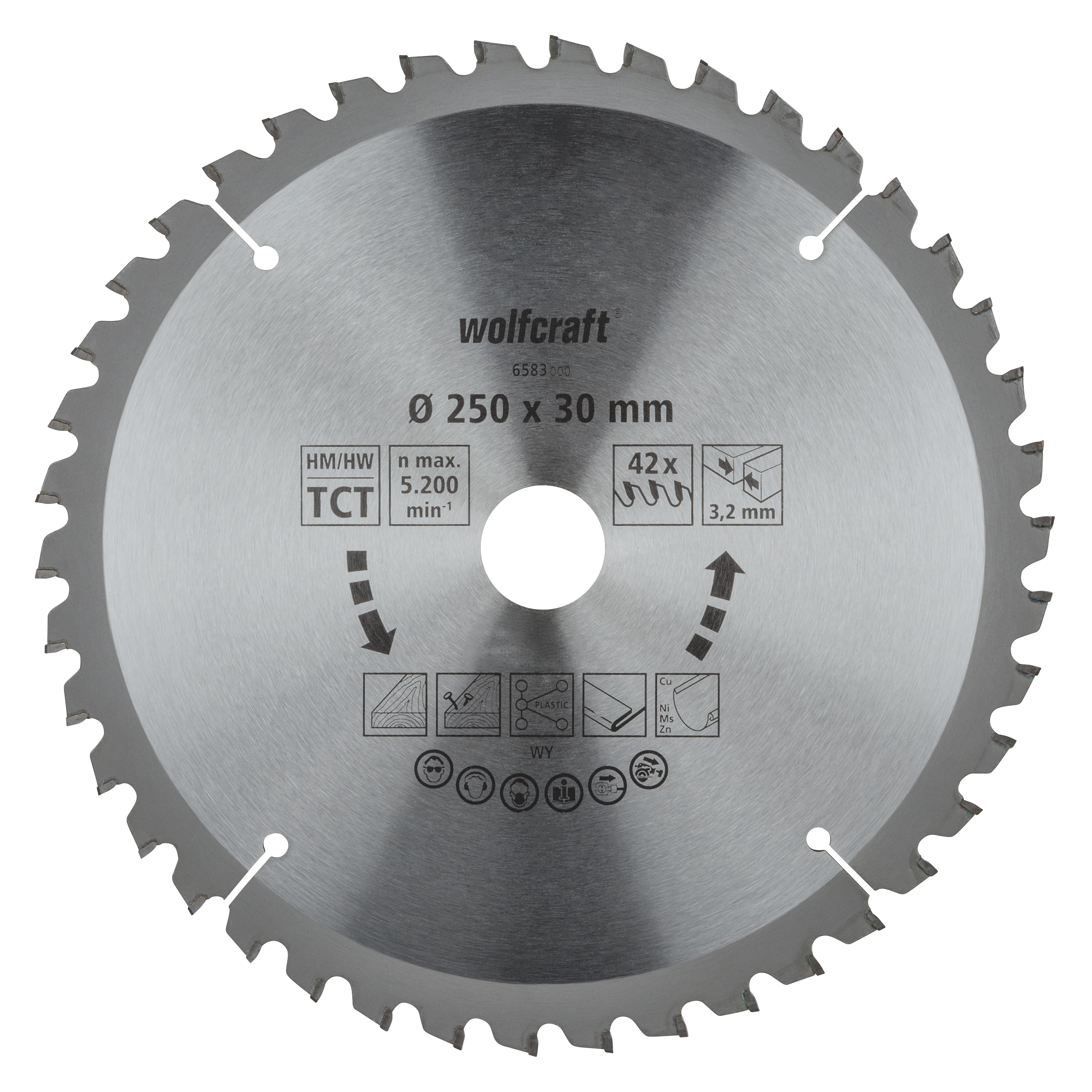 Wolfcraft Tafelcirkelzaagblad | HM | 42 Zähne | Ø250mm | 1 stuk - 6583000