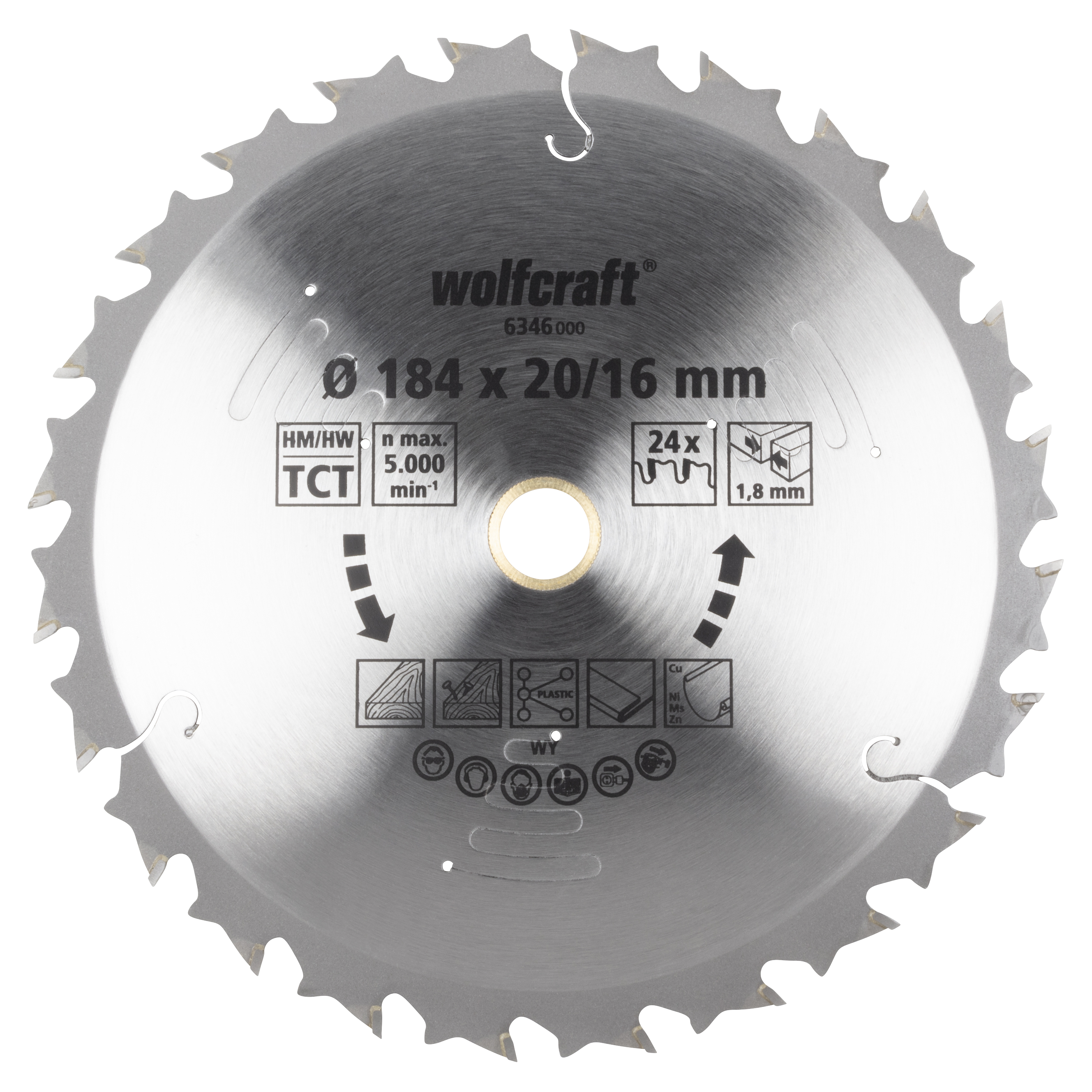 Wolfcraft Handcirkelzaagblad | Voor accu-handcirkelzagen | HM | Ø184 x 20/16mm | 1 stuk - 6346000