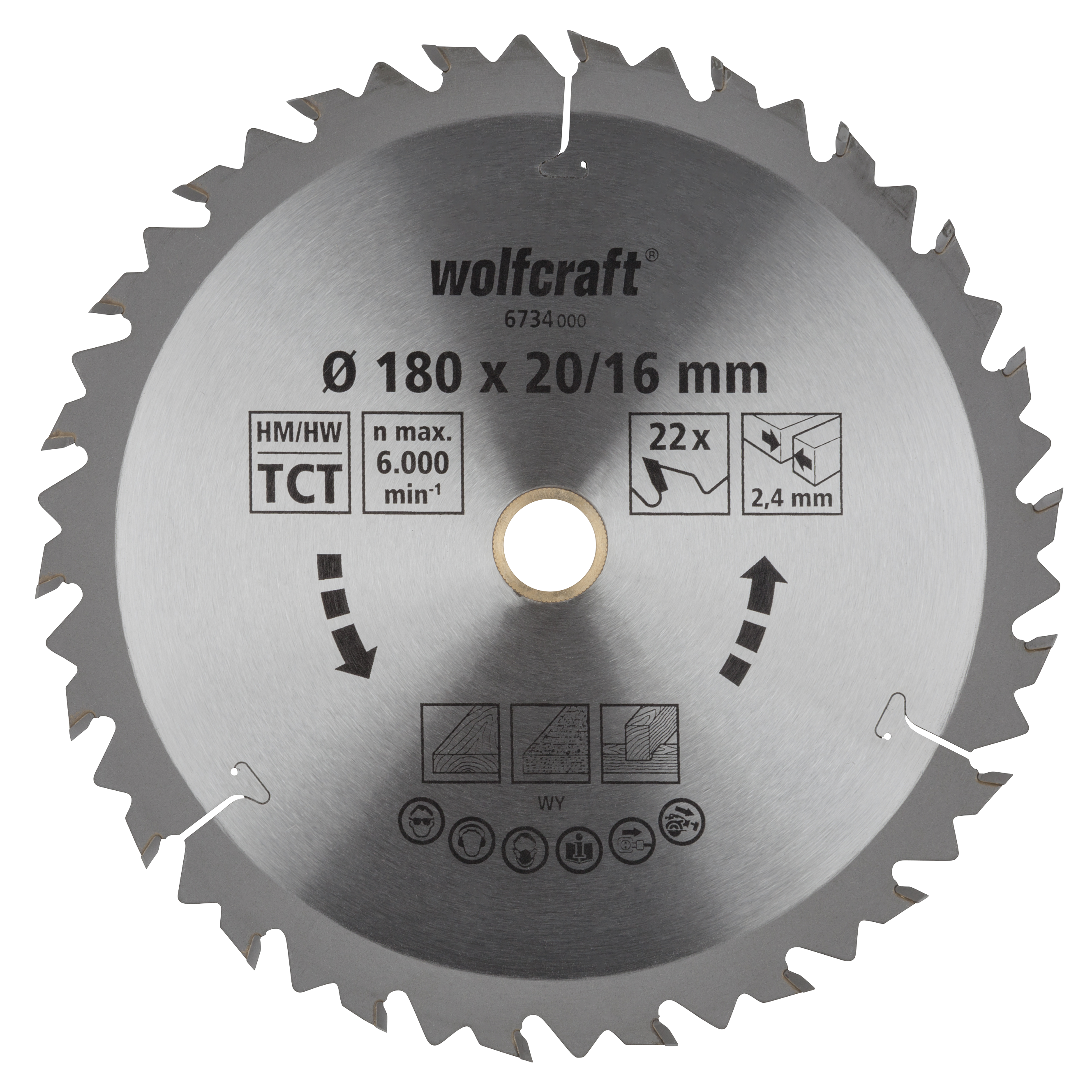 Wolfcraft HM Cirkelzaagblad | 22 td | Ø180 x 20 x 2,4mm | 1 stuk - 6734000