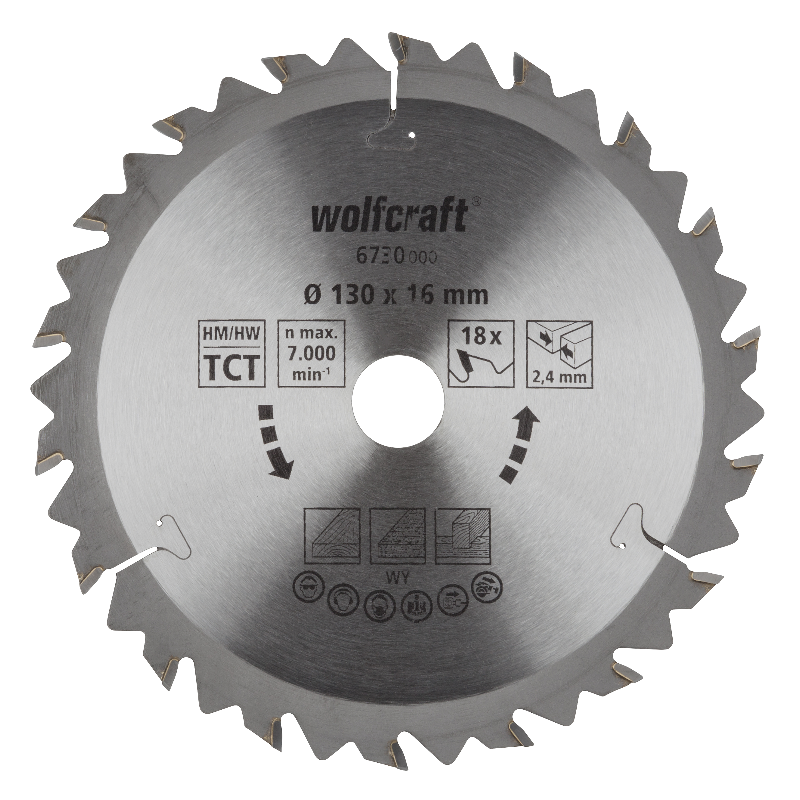 Wolfcraft HM Cirkelzaagblad | 18 td | Ø130 x 16 x 2,4mm | 1 stuk - 6730000