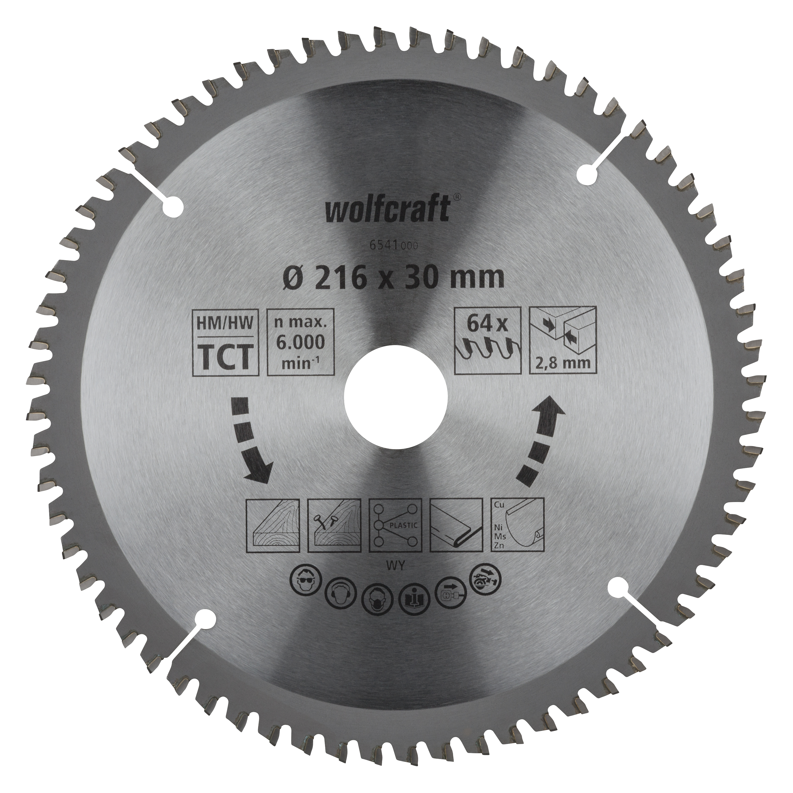 Wolfcraft Kap- en verstekzaagblad | HM | 64 Zähne | Ø216mm | 1 stuk - 6541000