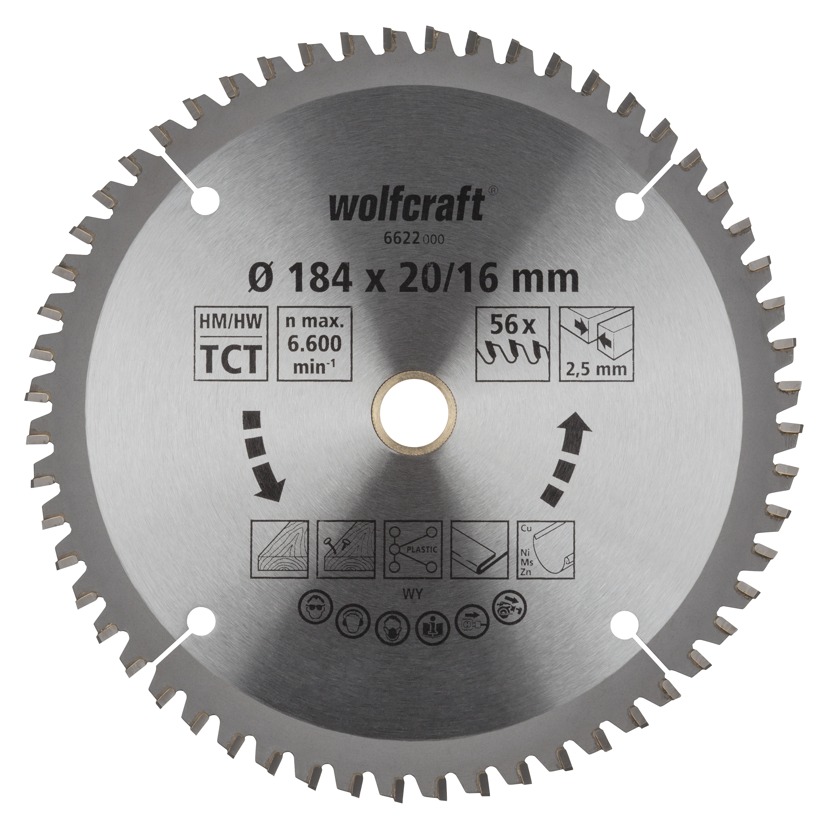 Wolfcraft - cirkelzaagblad HM 56 Z. ø184x20/16 mm - 6622000