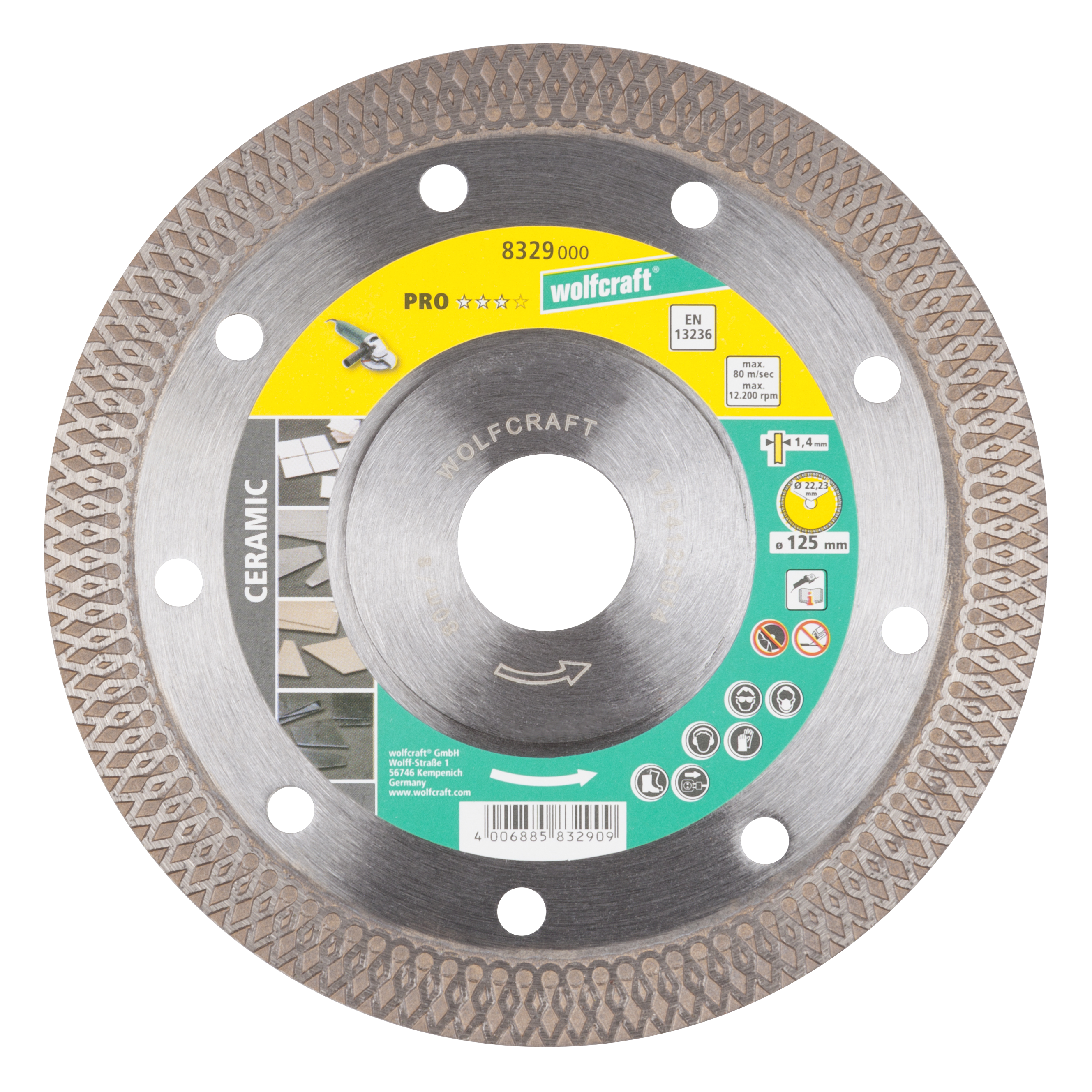Wolfcraft 8329000 Diamantdoorslijpschijf - 22,2 x 125mm - Tegels / Graniet / Keramiek