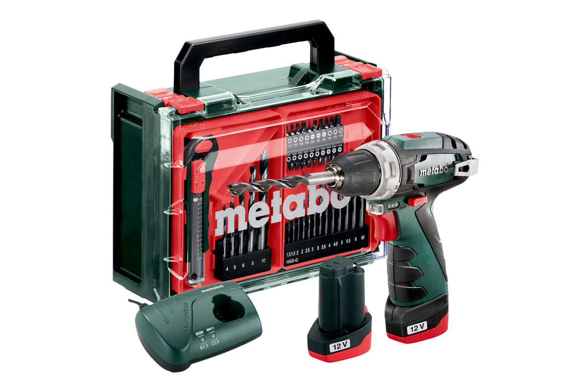 Metabo POWERMAXX BS BASIC SET Accu-boorschroefmachine 12 V | 2 x 2.0 Ah accu + lader + 41-delige mobiele werkplaats - 600080710