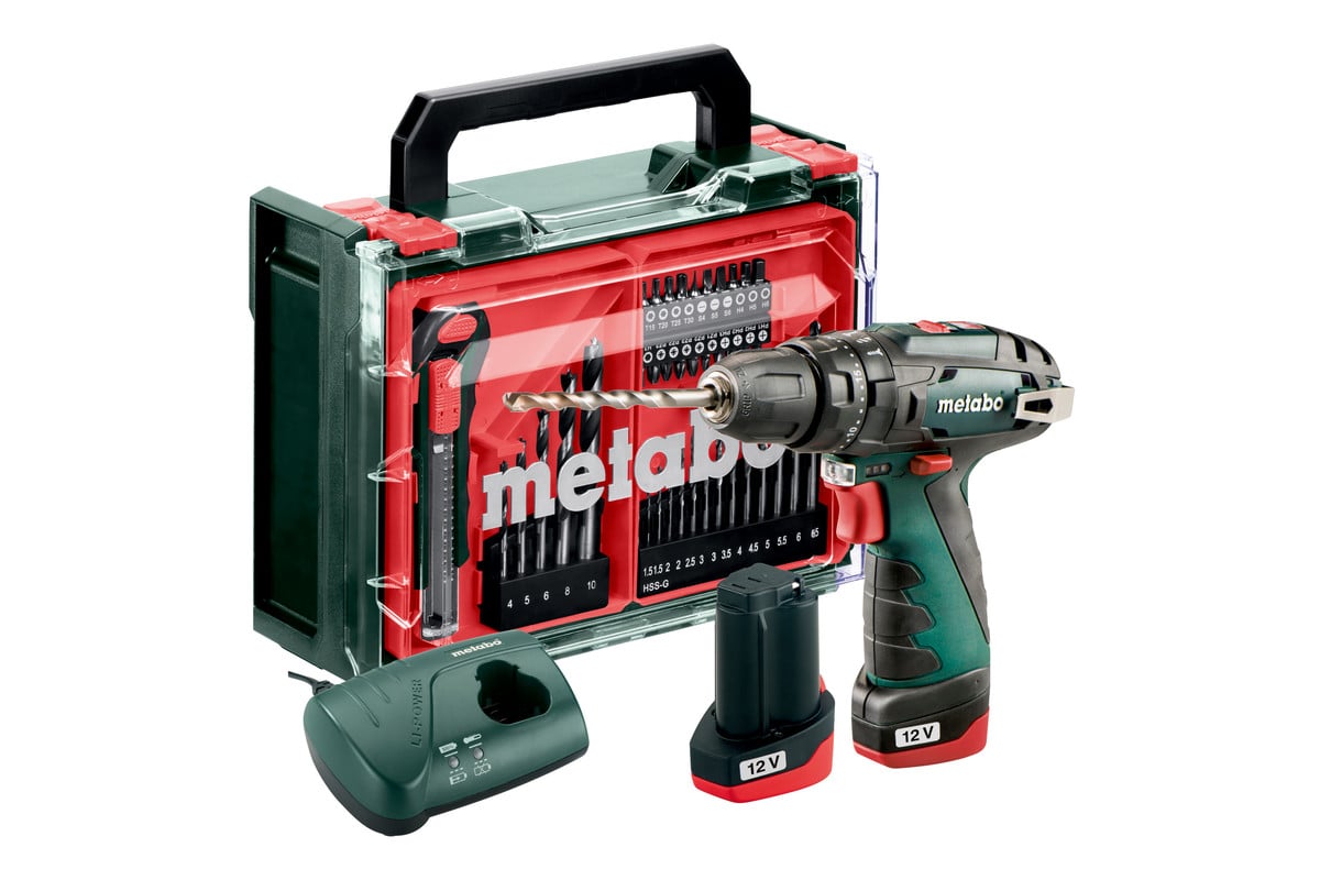 Metabo POWERMAXX SB BASIC SET Accu-klopboormachine 12 V | 2 x 2.0 Ah accu + lader + 41-delige mobiele werkplaats 600385710