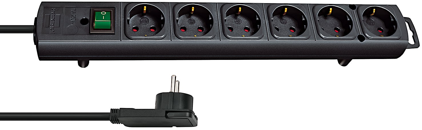 Brennenstuhl Comfort-Line Plus stekkerdoos met platte stekker 6-voudig zwart 2m H05VV-F 3G1,5 - 1153300100