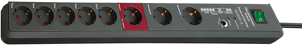 Brennenstuhl Secure-Tec overspanningsbeveiliging 19.500 A 8-voudig antraciet 3m H05VV-F 3G1,5 Master-Slave - 1159490936