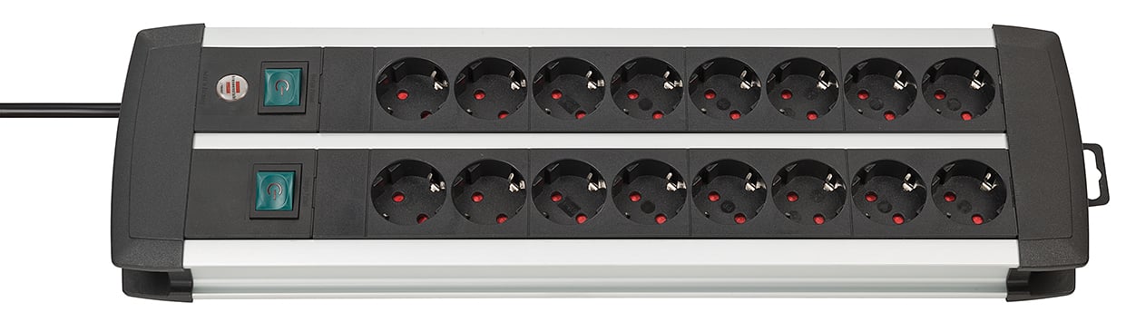 Brennenstuhl Premium-Alu-Line Techniek stekkerdoos 16-voudig Duo zwart 3m H05VV-F 3G1,5 de stopcontacten zijn schakelbaar per 8| afname per 2 -