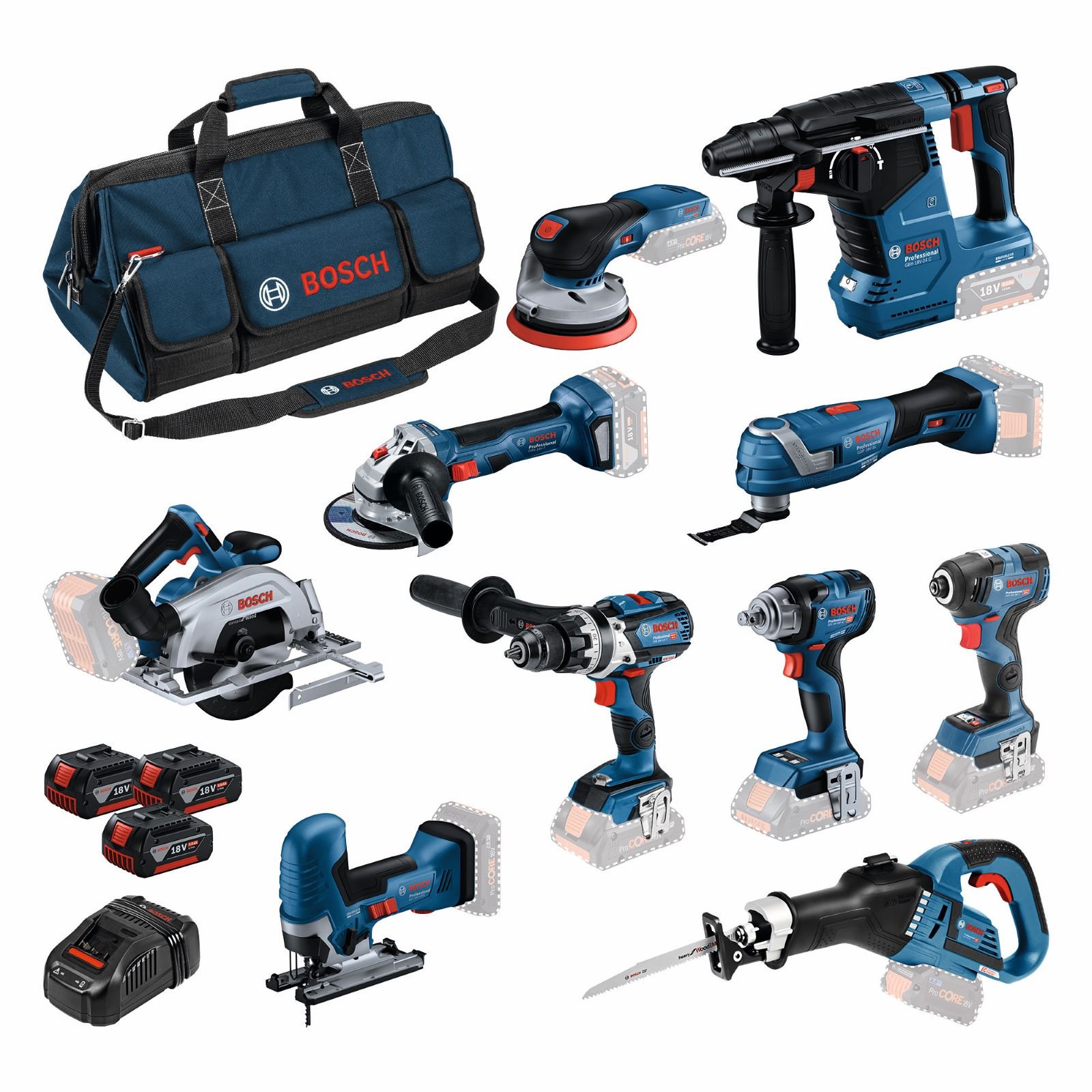 Bosch Blauw 10 Toolkit 18V | Combopack 3 x 5.0Ah + lader | In tas 0615A5004G