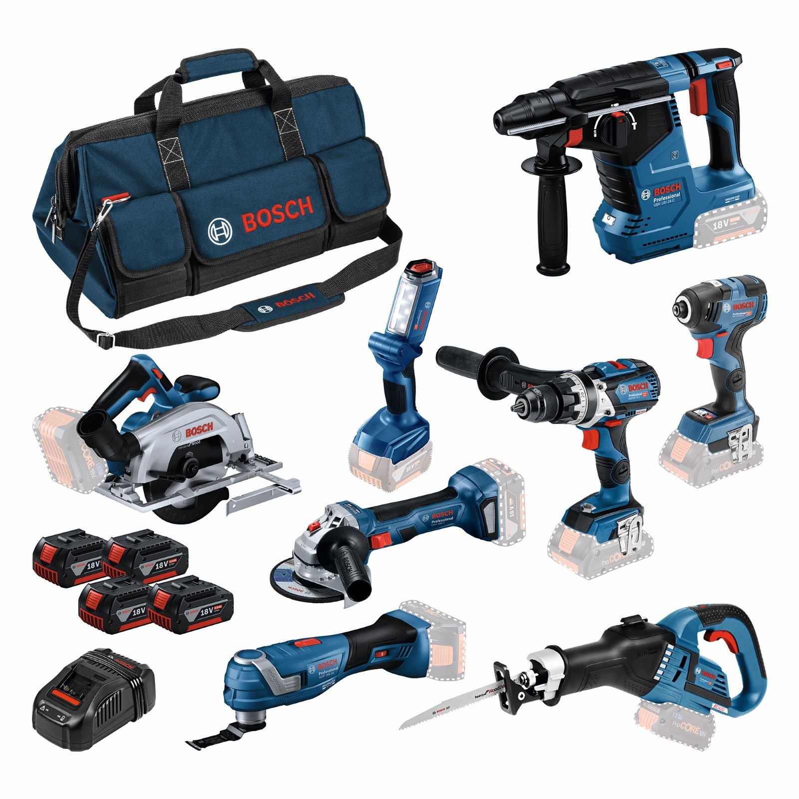 Bosch Blauw 8 Toolkit 18V | Combopack 4 x 5.0Ah + lader | In tas 0615A5004A