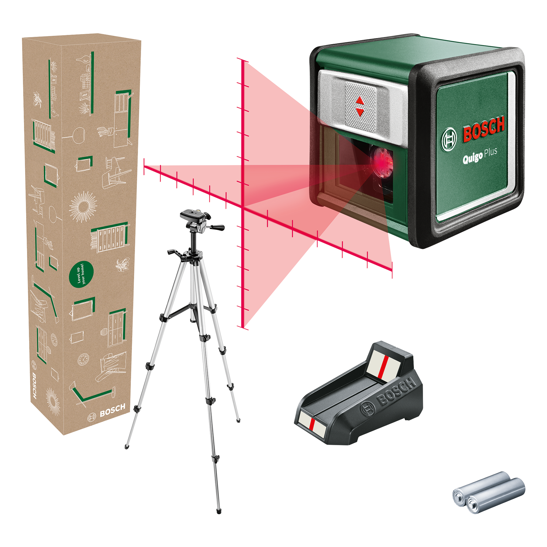 Bosch Groen Quigo Plus Kruislijnlaser | Inclusief Batterijen en Statief - 06036636Z0