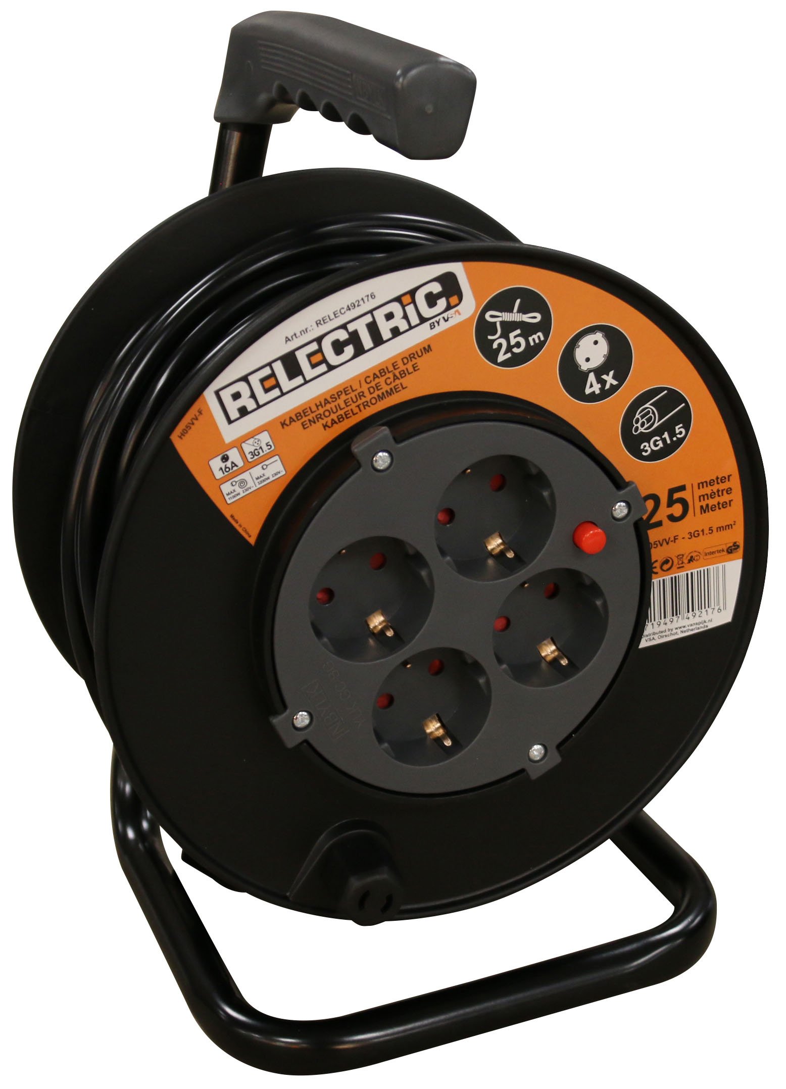 Relectric kabelhaspel 25 mtr 3x1,5mm - RELEC492176 RELEC492176
