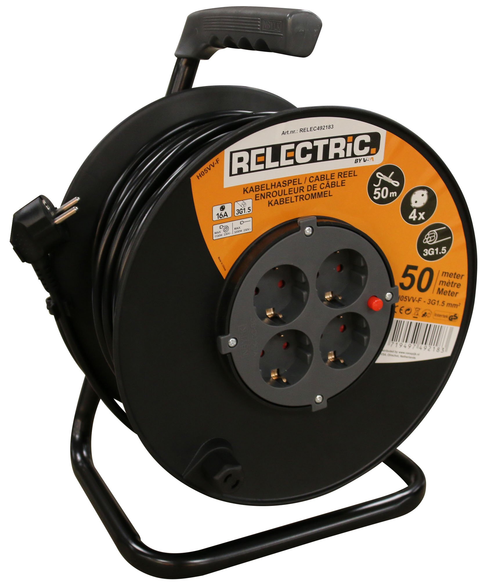 Relectric kabelhaspel 50 mtr 3x1,5mm - RELEC492183 RELEC492183
