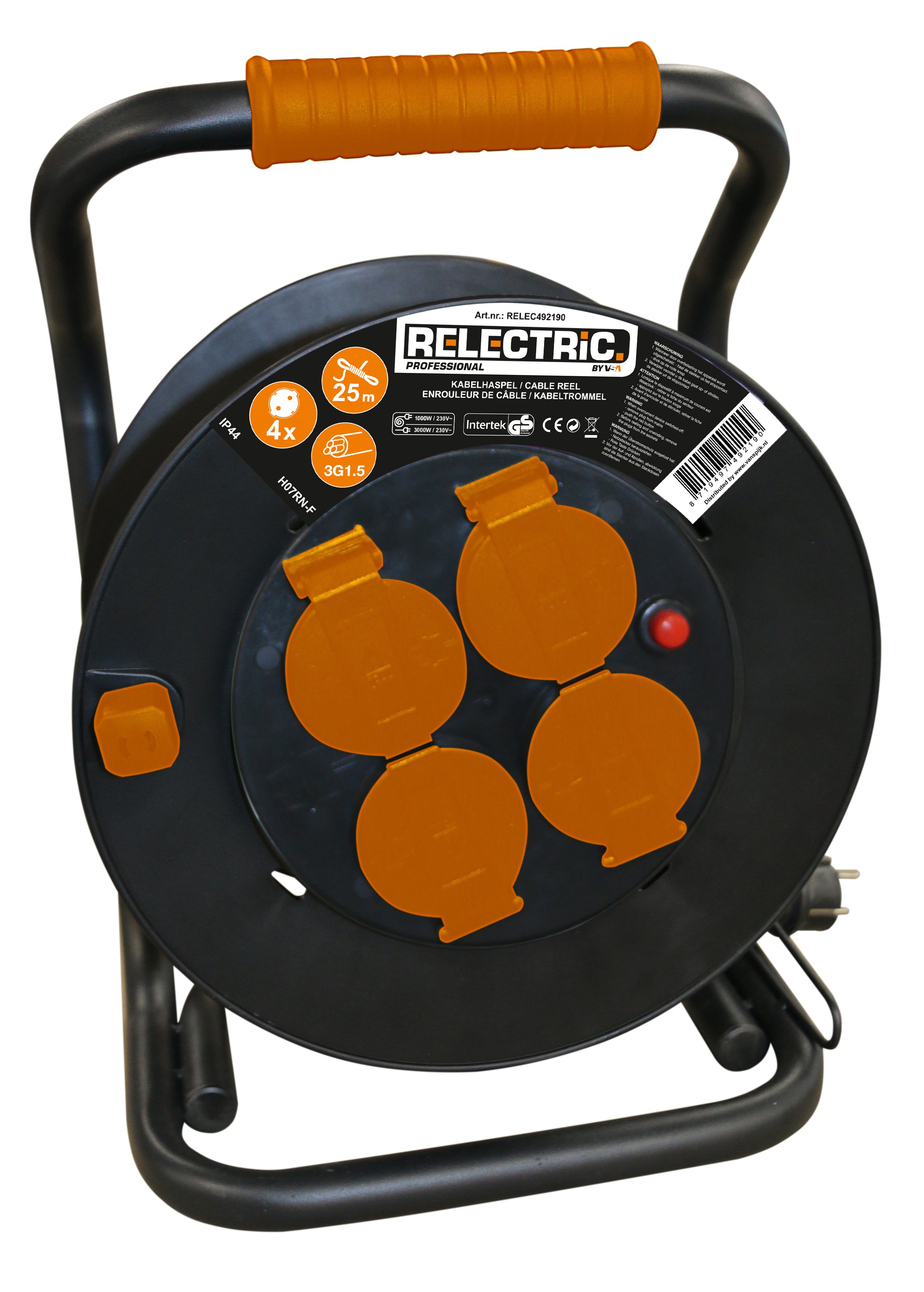 Relectric PRO kabelhaspel 25 mtr IP 44 3x2,5mm - RELEC493104 RELEC493104
