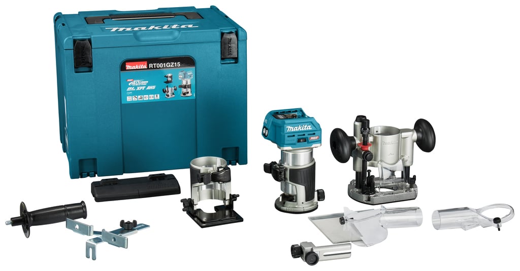 Makita RT001GZ15 Boven- en kantenfrees | 40 V Max | Zonder accu&apos;s en lader | In Mbox met geleiderail adapter - RT001GZ15