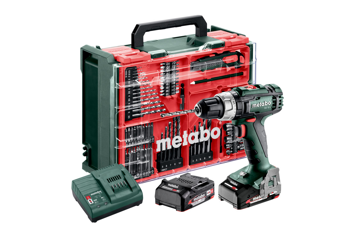 Metabo SB 18 L SET Accu-klopboormachine 18V | 2 x 2.0 Ah accu + lader | In kunststof koffer + 76-delige mobiele werkplaats - 602317710