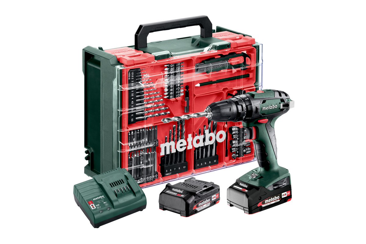 Metabo SB 18 SET Accu-klopboormachine 18 Volt | 2 x 2.0 Ah accu + lader | In kunststof koffer + 78-delige mobiele werkplaats 602245710