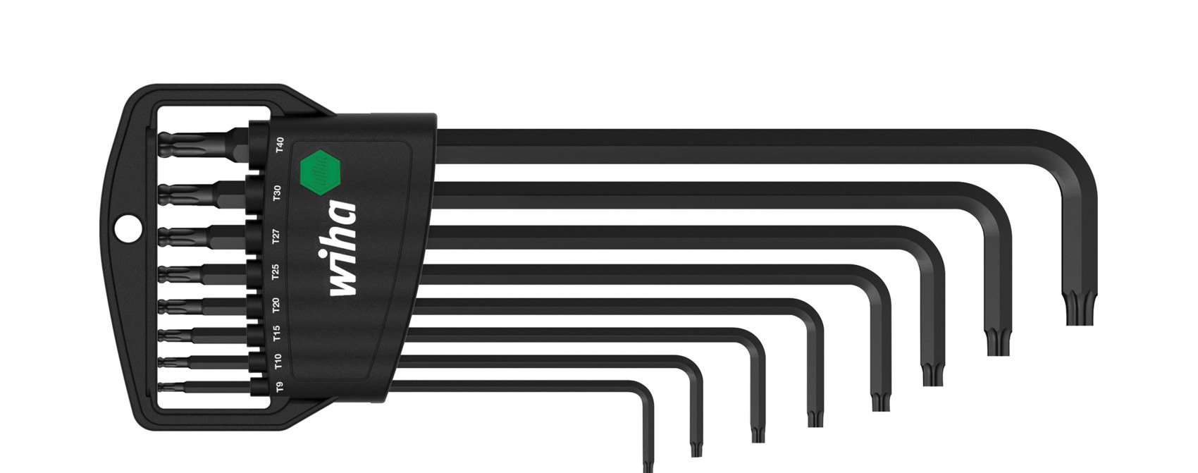Wiha Stiftsleutelset | in Classic houder | TORX® | kogelkop | 9-delig | chemisch gezwart | in blister - 32395 - 32395