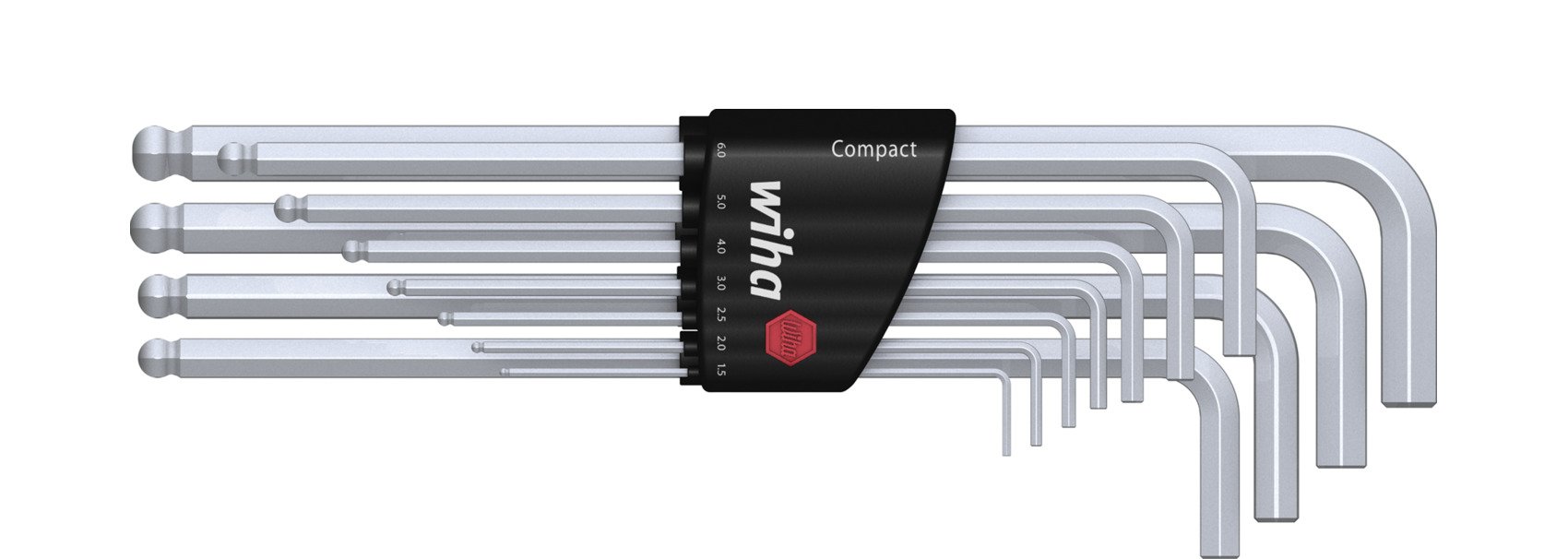 Wiha Stiftsleutelset | in Compact houder | Zeskantkogelkop | 12-delig | mat verchroomd - 36453 - 36453