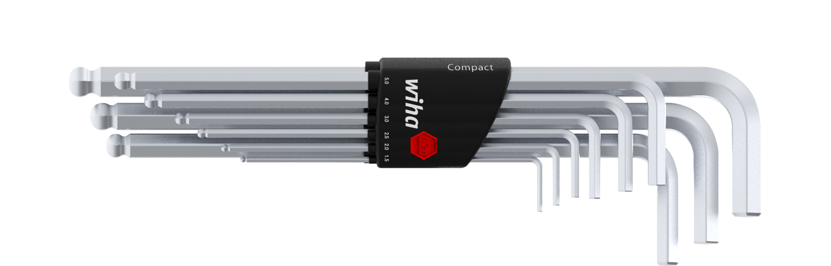 Wiha Stiftsleutelset | in Compact houder | Zeskantkogelkop | 10-delig | mat verchroomd - 1418 - 01418
