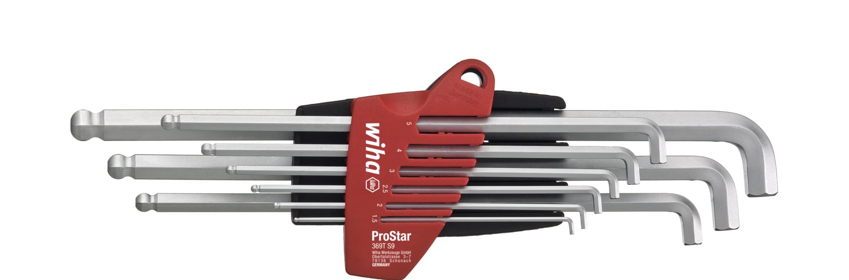 Wiha Stiftsleutelset | in ProStar houder | Zeskantkogelkop met kort been | 10-delig | mat verchroomd | in blister - 35481 - 35481