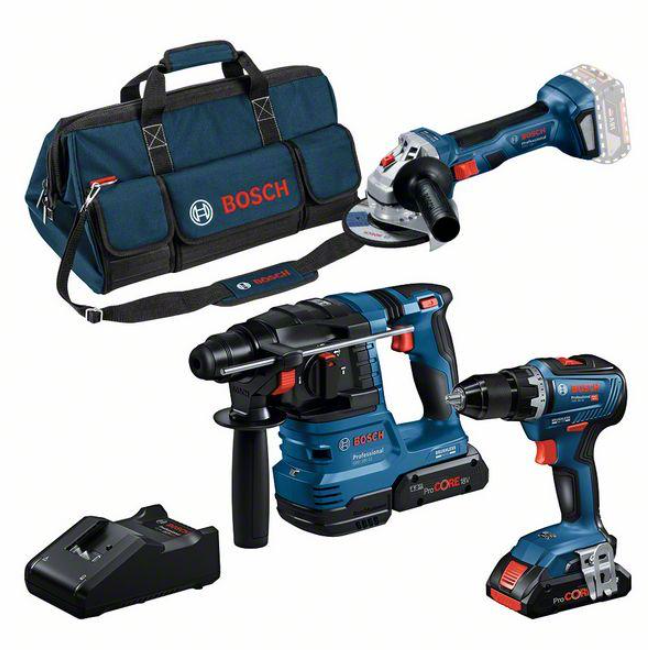 Bosch Blauw | Combopack | GSR 18V-55 + GWS 18V-7 + GBH 18V-22 | 18V | 2 x 4.0Ah + lader | In tas - 0615A50035