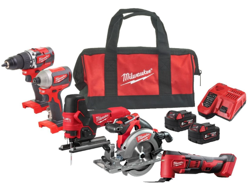 Milwaukee M18 FPP5FK-502B M18 FUEL powerpack - 5 machines 18V 5.0Ah Li-Ion in tas 4933471209