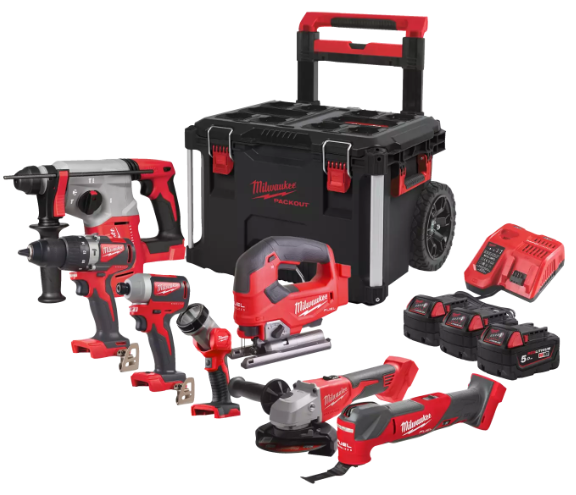 Milwaukee M18 FPP7C-503P | Powerpack 7-delige | 18V | Accu combiset (3x 5.0Ah) | Packout Trolley 4933498006