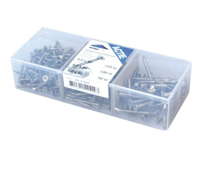 Homefix Assortimentskuip Spaanplaatschroeven Rvs-A2 Pk PZ2 4.0X30 4.0X40 5.0X50 8901.00.00030