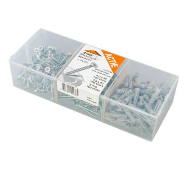 Homefix Assortimentskuip Spaanplaatschroeven Vz Pk PZ2 4.0X30 4.0X40 +Plug 6Mm 8901.00.00040