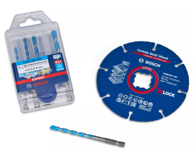 Bosch Accessoires Multimaterial Multi Wheel X-LOCK doorslijpschijf 125 mm + MultiConstruction universeelborenset - 061599765R