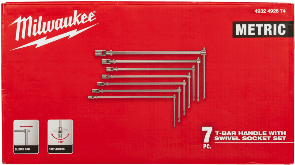 Milwaukee T-sleutelset met draaibare kop (7-delig) (8, 10, 11, 13, 14, 17, 19 mm) - 4932492674