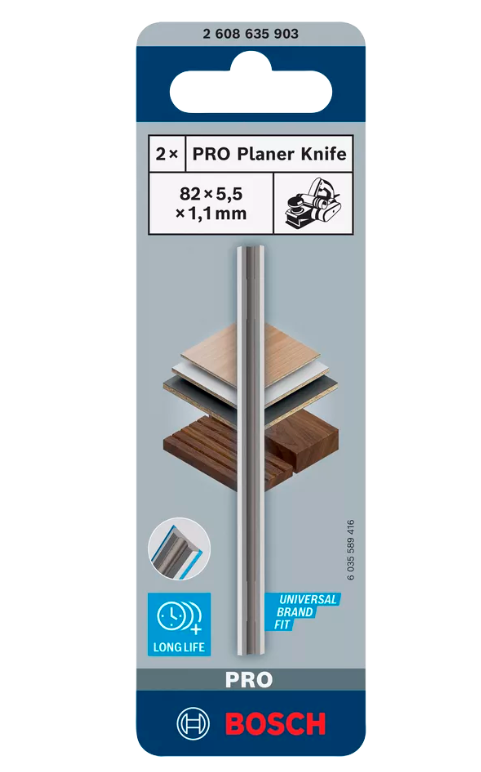 Bosch Accessoires PRO Schaafmes HM, 82 x 5,5 x 1,1 mm, 2x voor Bosch schaafmachines GHO en PHO | 2608635350 - 2608635903