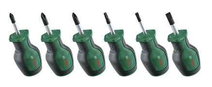 Bosch Groen Stubby screwdriver set 6-piece (Schroevendraaierset kort 28mm 6 stuks: PH1, PH2, PZ2, TX20, SL4, SL6,5) - 1600A032UK