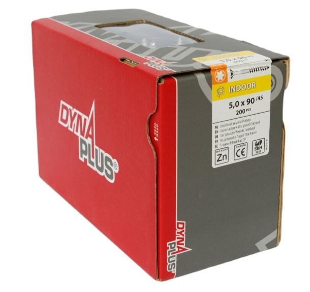 Dynaplus Unischroef/Spaanplaatschroef Verzinkt Platkop Deeldraad Torx TX25 5.0X90/45 | 200 stuks - 0281.01.42501