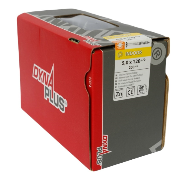 Dynaplus Unischroef/Spaanplaatschroef Verzinkt Platkop Deeldraad Torx TX25 5.0X120/70 | 200 stuks - 0281.01.42801