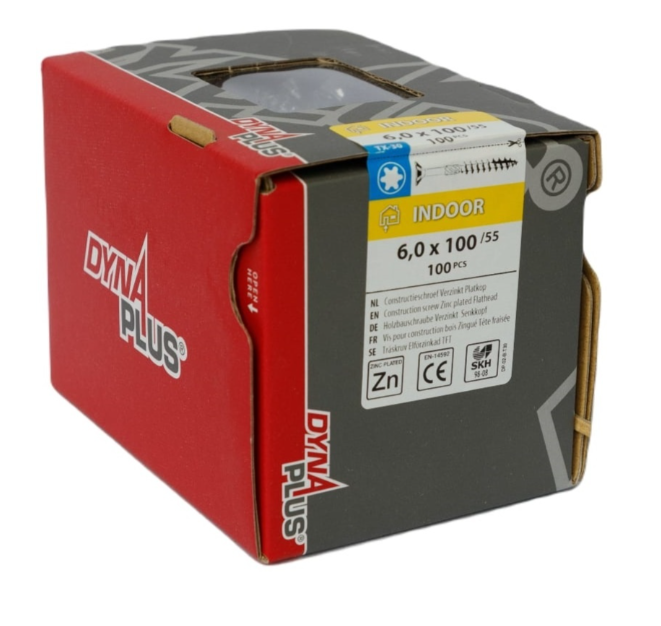 Dynaplus Constructieschroef Verzinkt Platkop Deeldraad +Snijpunt Torx TX30 6.0X100/55 | 100 stuks - 0281.01.50601