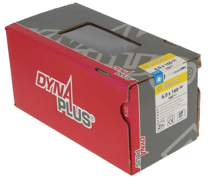 Dynaplus Constructieschroef Verzinkt Platkop Deeldraad +Snijpunt Torx TX30 6.0X180/80 | 100 stuks - 0281.01.51301