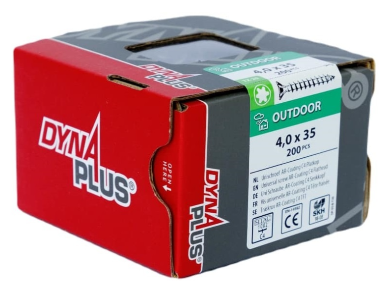 Dynaplus Unischroef/Spaanplaatschroef Ar-Coating Platkop Voldraad Torx TX20 4.0X35 | 200 stuks - 0281.08.25401 afbeelding 1