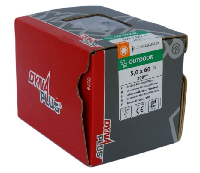 Dynaplus Unischroef/Spaanplaatschroef Ar-Coating Platkop Deeldraad Torx TX25 5.0X60/35 | 200 stuks - 0281.08.42001