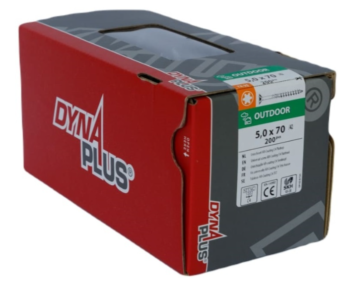 Dynaplus Unischroef/Spaanplaatschroef Ar-Coating Platkop Deeldraad Torx TX25 5.0X70/42 | 200 stuks - 0281.08.42201