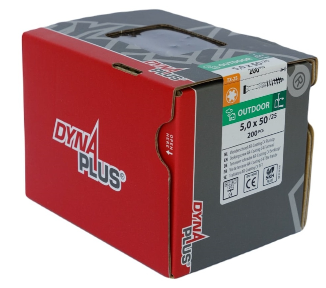 Dynaplus Vlonderschroef Xtreme Ar-Bronze Platkop-60° Deeldraad +Snijpunt Torx TX25 5.0X50/25 | 200 stuks - 0283.08.41901