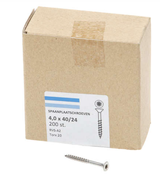 Hoenderdaal Spaanplaatschroef Rvs-A2 Platkop deeldraad Torx TX20 4.0X40/24 | 200 stuks - 0206.30.25601