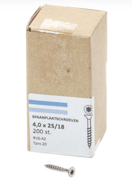 Hoenderdaal Spaanplaatschroef Rvs-A2 Platkop deeldraad Torx TX20 4.0X25/18 | 200 stuks - 0206.30.25101