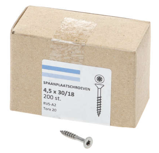 Hoenderdaal Spaanplaatschroef Rvs-A2 Platkop deeldraad Torx TX20 4.5X30/18 | 200 stuks - 0206.30.33201