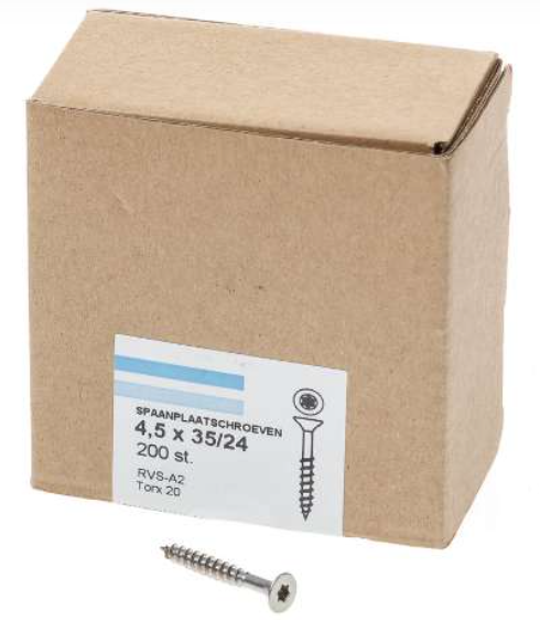 Hoenderdaal Spaanplaatschroef Rvs-A2 Platkop deeldraad Torx TX20 4.5X35/24 | 200 stuks - 0206.30.33401