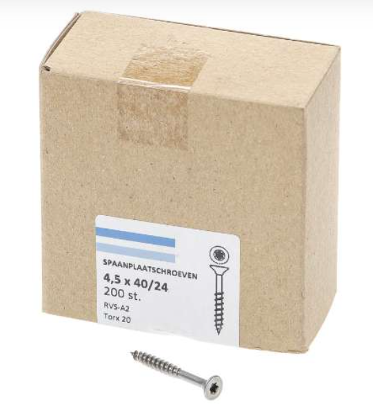 Hoenderdaal Spaanplaatschroef Rvs-A2 Platkop deeldraad Torx TX20 4.5X40/24 | 200 stuks - 0206.30.33601